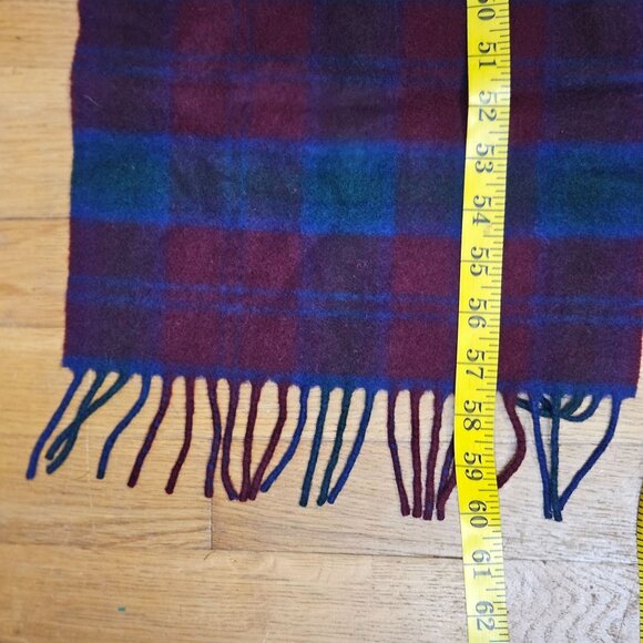 Cottagecore Johnstons of Elgin 100% lambswool plaid navy, maroon/red, green shaw - Picture 7 of 8